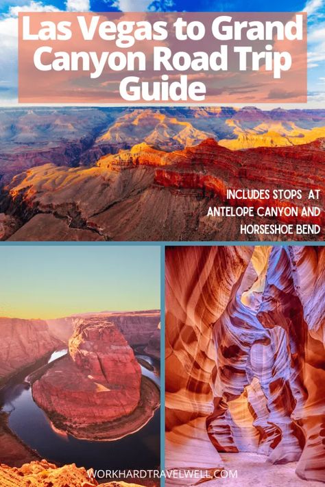 A guide to driving from Las Vegas to Grand Canyon with stops at the Grand Canyon Skywalk, Grand Canyon South Rim, Antelope Canyon, Horseshoe Bend, and more! Grand Canyon Skywalk, Grand Canyon Road Trip, Grand Canyon West Rim, Grand Canyon Vacation, Las Vegas Itinerary, Grand Canyon Trip, Tips For Driving, Grand Canyon West, Grand Canyon South Rim