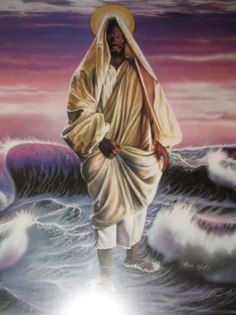 14 Rare Depictions of Our Lord Jesus as a Black Man | Jesus Walking On Water, White Jesus, Jesus Walking, Water Wallpaper, Walking On Water, Black God, Black Jesus, Jesus Christ Artwork, Jesus Painting