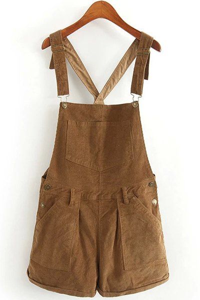 Solid Color Corduroy Pockets Overalls Khaki Romper, Khaki Overalls, Brown Overalls, Brown Romper, Metallic Jumpsuit, Brown Jumpsuit, Khaki Jumpsuit, Corduroy Dungarees, Jumpsuit Short