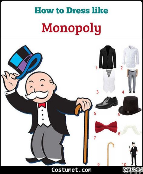 Mr. Monopoly (Monopoly Man) Costume for Cosplay & Halloween Monopoly Halloween Decorations, Mr Monopoly Costume, Monopoly Man Costume Diy, Monopoly Costume Diy, Monopoly Costume Ideas, Monopoly Man Costume, Monopoly Costume, The Monopoly Man, Monopoly Shirt