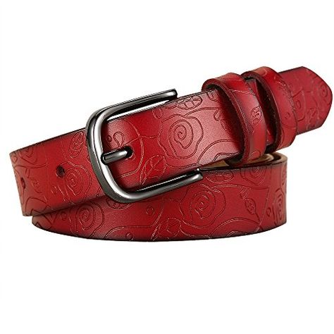 Mari Cias Women's Genuine Leather-Belt Waist Belt With Alloy Buckle for Pants Dresses Jeans Red Coffee, Clive Christian, Red Belt, Metal Belt, Laura Geller, Genuine Leather Belt, Cow Boy, Women's Belt, Leather Belts