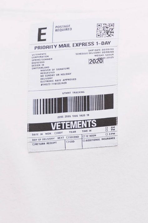 Vetements Logo Patch Cotton T-shirt Black | HYPEBEAST Clothes Label, Metal Typography, Fashion Logos, Garments Business, T Shirt Label, Utility Design, Shirt Label, Black And White Tees, Bar Code