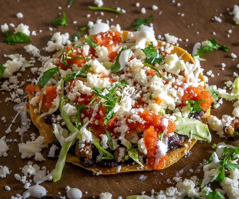 Hamburger Tostada Recipes, Ground Beef Tostadas Mexicanas, Tostados Recipe Beef, Beef Tostada Recipes Mexican, Refried Bean Tostada Recipes, Beef Tostadas, Weekly Shopping List, Pantry List, Mexican Food Dishes