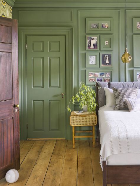 beekman boys green bedroom Green Wall Paneling, Breakfast Room Green, Ceiling Paint Colors, Best Bedroom Paint Colors, Grey Headboard, Photo Wall Gallery, Green Furniture, Green Flooring, Green Paint Colors