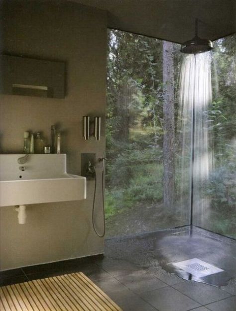 Shower with a view.. Open Showers, Bad Inspiration, Bad Design, Pool Design, Dream Bathrooms, Dream Bathroom, Style At Home, Beautiful Bathrooms, Outdoor Shower