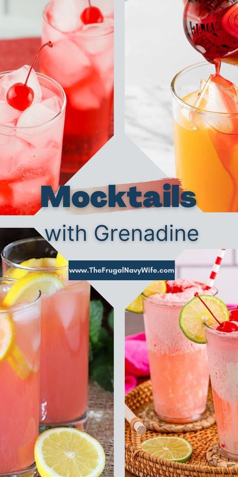 Elevate any gathering with the sweet charm of mocktails with grenadine, perfect for all ages and occasions. #mocktails #grenadine #drinks #frugalnavywife #easyrecipes #roundup | Drink Recipes | Grenadine | Mocktails | Easy Recipes | Mocktails Non Alcoholic Grenadine, Drinks To Make With Grenadine, Biggby Mocktail Recipe, Spindrift Mock Tails, Drinks With Grenadine Non Alcoholic, Refreshing Mocktail Recipe, Easy Mocktails For A Crowd, Grenadine Mocktail Recipe, Grenadine Drinks Non Alcoholic