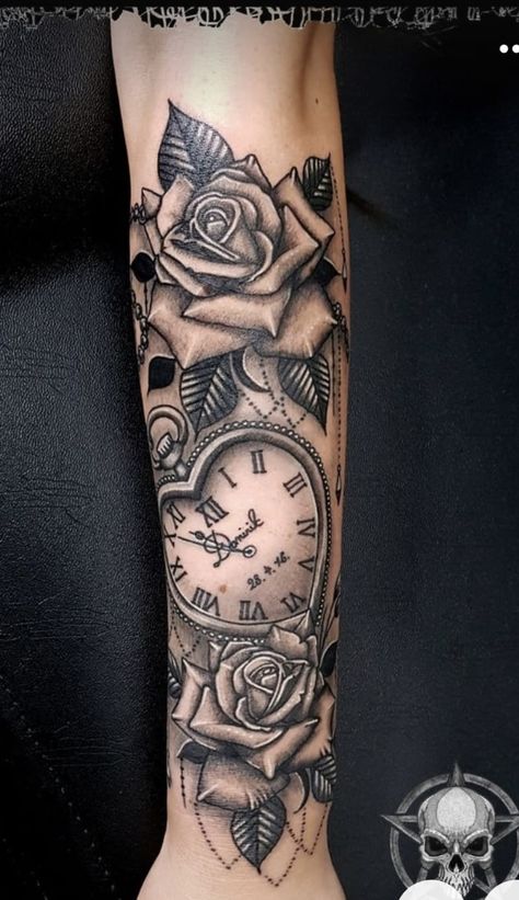 Roman Numeral Clock Tattoo, Heart On My Sleeve Tattoo, Tattoo Quotes About Life, Roman Numeral Clock, Clock Tattoo, Card Tattoo, Sleeve Tattoos For Women, Roman Numeral, Sleeve Tattoo