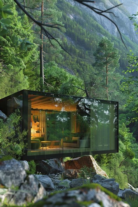 Discover jaw-dropping modern glass cabins in the mountains that blend luxury with the stunning beauty of nature. Glass Tree House, Modern House In Nature, Mountain Glamping, Glass Cabins, Mountain Resort Architecture, Modern Mountain Cabin, Cabin Architecture, Modern Glass House, Luxury Tree Houses