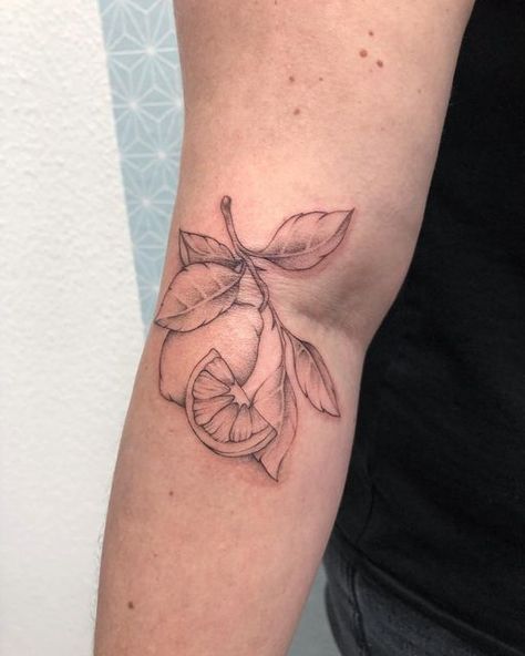 Italy Tattoo Ideas Italian Design, Lemon Tree Branch Tattoo, Limoncello Tattoo, Lemon Flower Tattoo, Lemon Stamp Tattoo, Lemon Wedge Tattoo, Lemon Branch Tattoo, Lemon Slice Tattoo, Italian Tattoos For Women