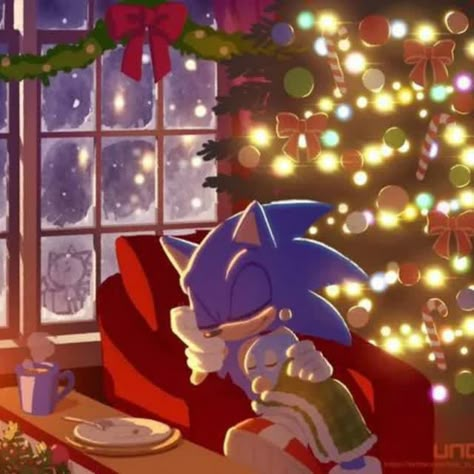 Sonic Christmas Art, Sonic Christmas Fanart, Sonadow Christmas, Sonic Christmas Wallpaper, Sonic Christmas Pfp, Sonic Sleeping, Sonic Official Art, Sonic The Hedgehog Christmas, Christmas Sonic