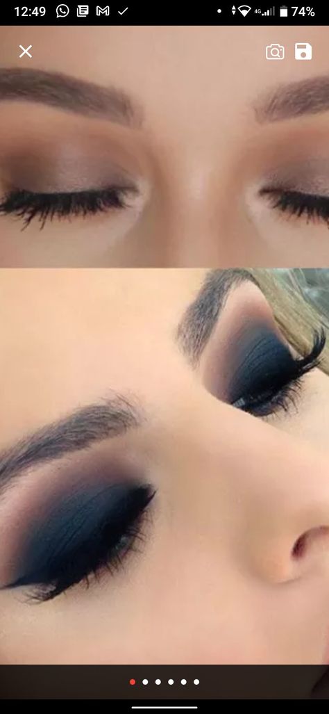 Navy Blue And Black Makeup, Midnight Blue Makeup, Dark Blue Smokey Eye Makeup, Silver And Dark Blue Makeup, Black And Blue Smokey Eye Makeup, Smoky Navy Blue Eye Makeup, Navy Makeup, Blue Smokey Eye, Dark Blue Eyes