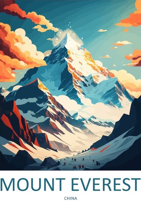 Mount Everest Drawing, Perspective Design, Adventure Poster, Cards Poster, Seascapes Art, Paris Wallpaper, Travel Asia, National Park Posters, Travel Illustration