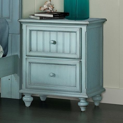 Highland Dunes Kolya Solid + Manufactured Wood Nightstand & Reviews | Wayfair Nightstand Blue, Nightstand Color, Blue Nightstands, Nightstand Wood, Book Cases, Coastal Elegance, Twin Headboard, Sanctuary Bedroom, Coastal Bedroom