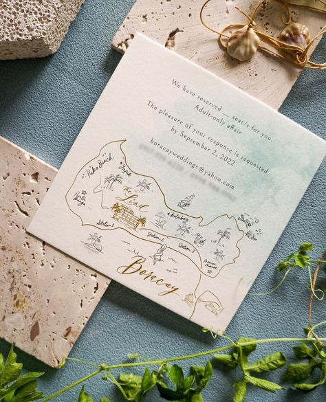 Boracay Map, Island Wedding Invitations, Boracay Wedding, Map Wedding Invitation, Philippine Wedding, Branding Design Packaging, Island Map, Wedding Map, Indian Wedding Invitations