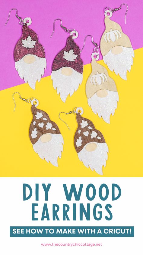 Make your own DIY wood earrings with a Cricut machine and some Rust-Oleum paint! Great ideas for any season or occasion! Diy Wood Earrings, Angie Holden, Earring Cards Template, Cricut Videos, Vinyl Acrylic, Spray Paint Projects, Wood Veneer Sheets, Cricut Maker Projects, Home Decor Tips And Tricks