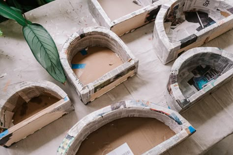 A Pair & A Spare | Making a DIY Arched Shelf Wall #notcardbored Arched Shelf, Arch Shelf, Cardboard Diy, Diy Plaster, Cardboard Crafts Diy, Cardboard Art, Diy Cardboard Furniture, Shelf Wall, Diy Home Furniture