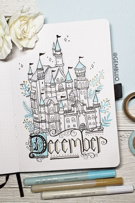 Winter Bullet Journal Theme, Bujo Winter Theme, Blue Bullet Journal Theme, Bullet Journal Winter Theme, December Bujo Theme, Bujo Inspiration Themes, Winter Bujo, Winter Bullet Journal, December Bujo