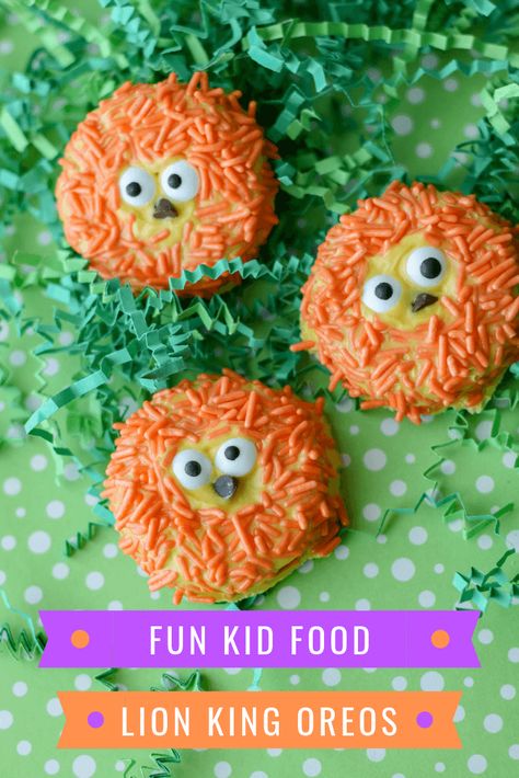 Make these adorable Lion King inspired Dipped OREOs with the kids! Come see the new trailer for The Lion King and how to make these fun little treats. #thelionking #movies #funkidsfoods Lion Snacks, Pudding Recipes Homemade, Having A Third Child, Lion Cookies, Lion King Party, Candy Eyeballs, Cookie Platter, Chocolate Dipped Oreos, Homemade Recipes Dessert