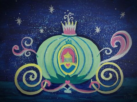 Cinderella Castle Painting, Cinderella Canvas Painting, Cinderella Painting Ideas, Cinderella Carriage Tattoo, Carriage Painting, Cinderella Painting, Disney Mural, Cinderella Art, Princess Painting