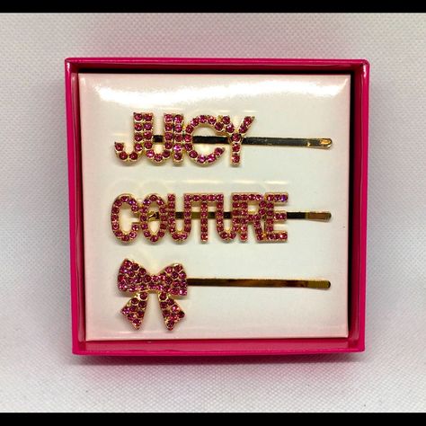 Juicy Couture Accessories | Rare Juicy Couture Pink Crystal Hair Pins, Nib | Color: Gold/Pink | Size: Os Juicy Perfume, Couture Hair Accessories, Chain Headband, Hair Charms, Juicy Couture Accessories, Leather Headbands, Crystal Hair Pins, Juicy Couture Charms, Couture Embroidery