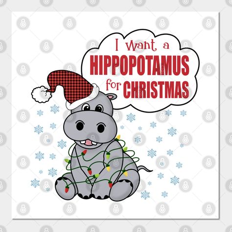 Hippo Christmas Ornaments, I Want A Hippopotamus For Christmas Art, I Want A Hippopotamus For Christmas, Lightbulb Painting, Christmas Hippopotamus, Hippo Illustration, Hippo Tattoo, Christmas Shop Displays, Santa Hat Clipart