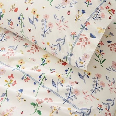 Kids Sheets & Sheet Sets | West Elm Cute Sheet Sets, Fun Bed Sheets, Wildflower Bedroom Kids Rooms, Danish Bedding, Girl Crib Sheets, Aesthetic Cozy Room, Cute Sheets, Room Aesthetic Cozy, Floral Sheets