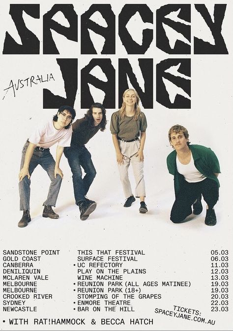 90s Music Posters, The Chats Band, Tour Poster Design, Music Tour Poster Design, Spacey Jane, Tour Poster, Indie Band Posters Graphic Design, Spacey Jane Poster, Daisy Jones And The Six Tour Poster