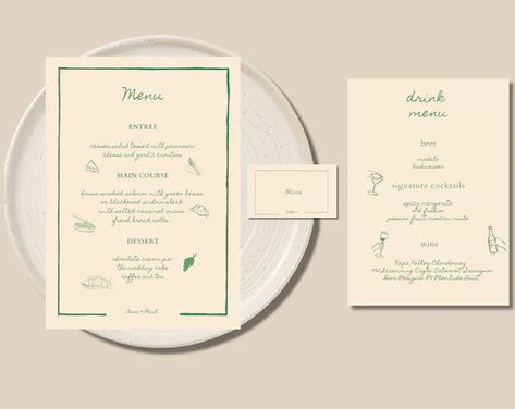 gnkdesignsco - Etsy Wedding Dinner Menu, Dinner Party Menu, Place Card Template, Party Menu, Drink Menu, Wedding Dinner, Signature Cocktail, Wedding Invitation Sets, Wedding Invitation Paper