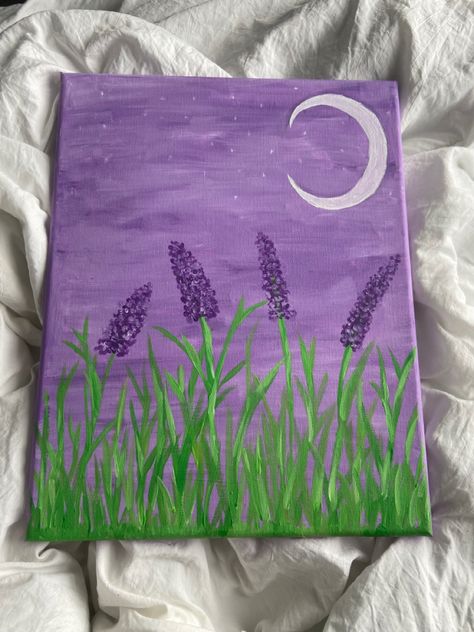 Easy Purple Painting Ideas On Canvas, Purple Background Painting Ideas, Purple Easy Paintings, Lilac Painting Easy, Green And Purple Painting, Purple Flower Painting Easy, Spring Easy Drawings, Purple Canvas Painting Easy, Easy Purple Painting Ideas