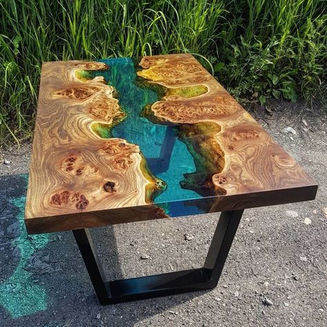 Resin Wood Table, Refurbished Table, Countertop Slabs, Blue Chalk Paint, Epoxy Wood Table, Corrugated Paper, Epoxy Resin Table, Table Lamp Shades, Dining Table Top