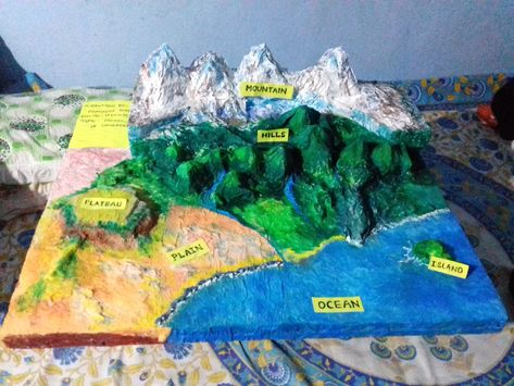 Mountain Model Project, Land Forms Projects Ideas, Landforms Model Projects, Landforms Project, Geography Model, Landform Projects, Save Earth Posters, Ocean Art Projects, Tangram Patterns