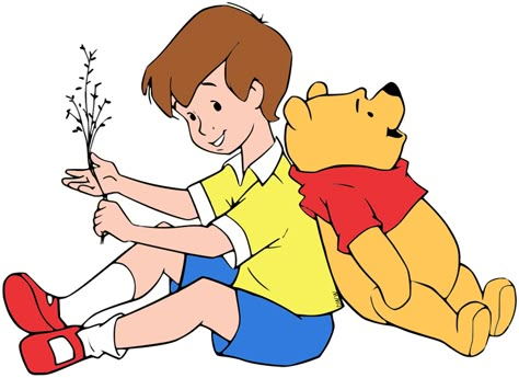 Clip art of Christopher Robin and Winnie the Pooh sitting back to back #christopherrobin, #winniethepooh Winnie The Pooh Christopher Robin, Robin Drawing, Disney Christopher Robin, Winnie The Pooh Drawing, Titus 2, Disney Cartoon Characters, Diy Costumes Kids, Disney Embroidery, Winnie The Pooh Friends