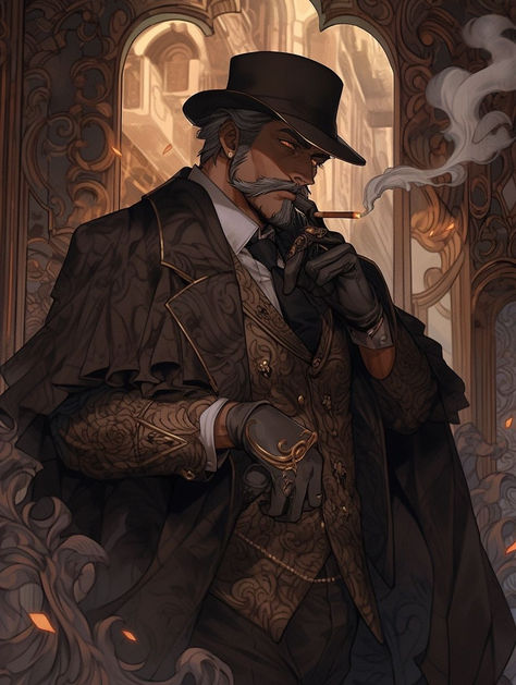 My hope is to share my knowledge with you so you too can expand your love for the arts. Thank you for your interest! Steampunk Man Art, Dnd Steampunk Character, Gunslinger Dnd Male, Human Male Character Art, Dnd Artificer Character Design, Victorian Character Art, Steampunk Rpg, Steampunk Character Design, Warlock Dnd