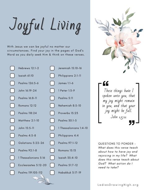 Looking for a monthly Bible reading plan? This plan will guide you in learning to live a joyful life no matter your circumstances. Use our free printables Bible reading plan to have a verse to study each day along with reflection and prayer worksheets to meditate on what you read and hear from God. June Bible Reading Plan, Bible Reading Guide, God Bible Study, Bible Reading Plans, Walking With God, Binder Tabs, Scripture Writing Plans, Verse Cards, Bible Study Topics