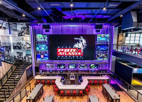 Live! at the Battery Atlanta - Jeffrey Beers InternationalJeffrey Beers International American Sports Bar, Sport Bar Design, Crop Duster, Box Beams, Sports Pub, Geek House, Gaming Lounge, Sport Bar, Outdoor Restaurant Design