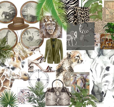 Safari mood board Mood Board Nature, Safari Moodboard, Out Of Africa Style, Horse Safari, Party Moodboard, Moda Safari, Jungle Fashion, Fashion Sketchbook Inspiration, Board Mood