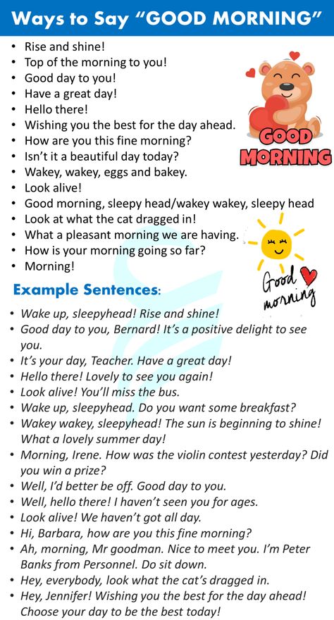 Another Way To Say You're Welcome, Other Ways To Say Have A Nice Day, Other Ways To Say Good Morning, Ways To Say Good Morning, Struktur Teks, Say Good Morning, English Transition Words, English Phrases Idioms, English Learning Spoken