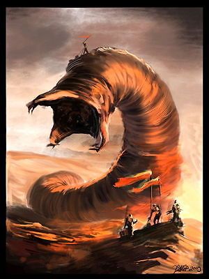 Poster that I ordered from Ebay featuring a giant sandworm amongst fremen soldiers. #dune Worm Concept Art, Desert Monster, Giant Worm, Lisey's Story, Elf City, Dune Frank Herbert, Dune Art, Alien Encounters, Stephen King Books