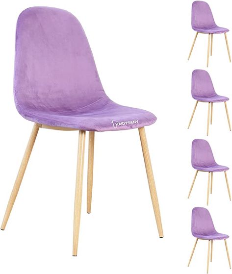 Amazon.com - KAIDYSENY Mid Century Dining Chairs Set of 4 - Upholstered Velvet Modern Dining Room Chairs with Metal Legs, Shell Lounge Side Chairs for Kitchen, Dining,Bedroom, Living Room, Restaurant (Purple) - Chairs Purple Chairs Dining, Storefront Ideas, Purple Chairs, Purple Cafe, Purple Dining Chairs, Chairs For Kitchen, Purple Chair, Modern Dining Room Chairs, Kitchen Dining Living Room