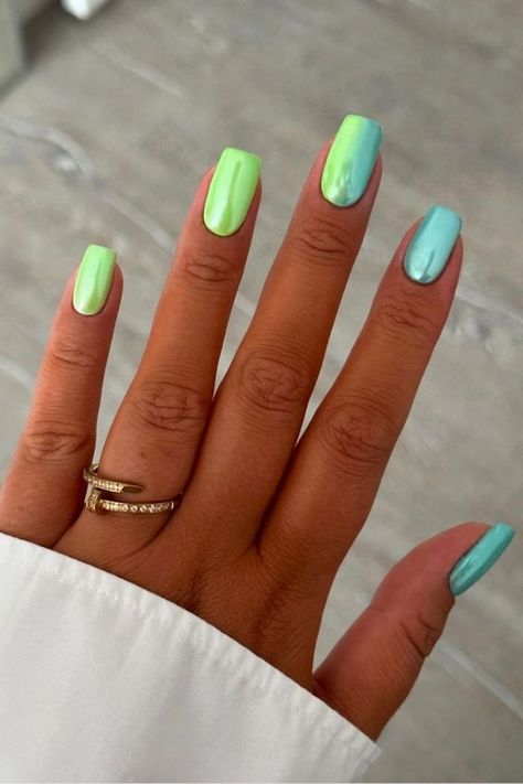 ocean vibes june nails Mint Green Nails, Mint Nails, Nails Care, Chrome Nails Designs, Elegant Nail, Green Nail Designs, Vacation Nails, Trendy Nail, Nails Summer