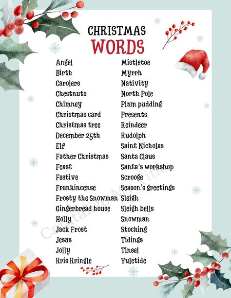 200+ Christmas Words and Phrases: Words Related to Christmas - Capitalize My Title Christmas Words List, Figgy Pudding, Christmas Phrases, Plum Pudding, Paper Wreath, Word Searches, Words And Phrases, Christmas Tree Stand, Sleigh Bell