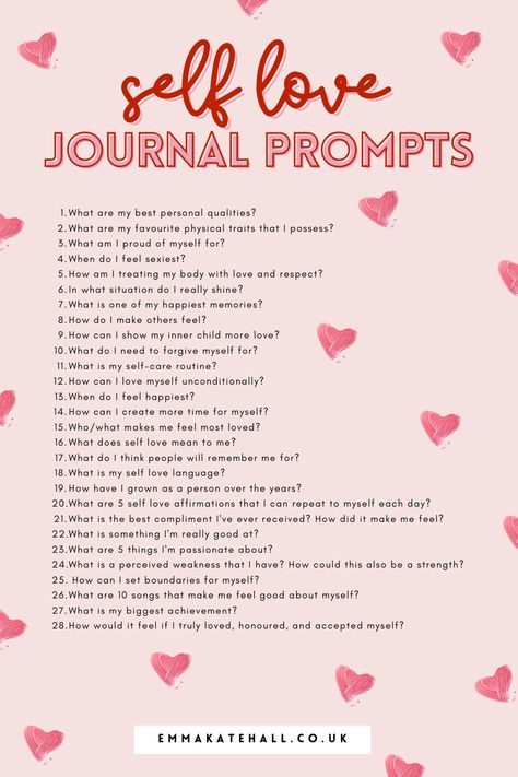 Self love journal prompts. emmakatehall.co.uk Love Journal Prompts, Self Love Journal Prompts, Self Love Journal, Journal Questions, Journal Challenge, Gratitude Journal Prompts, Healing Journaling, Daily Journal Prompts, Spiritual Journals