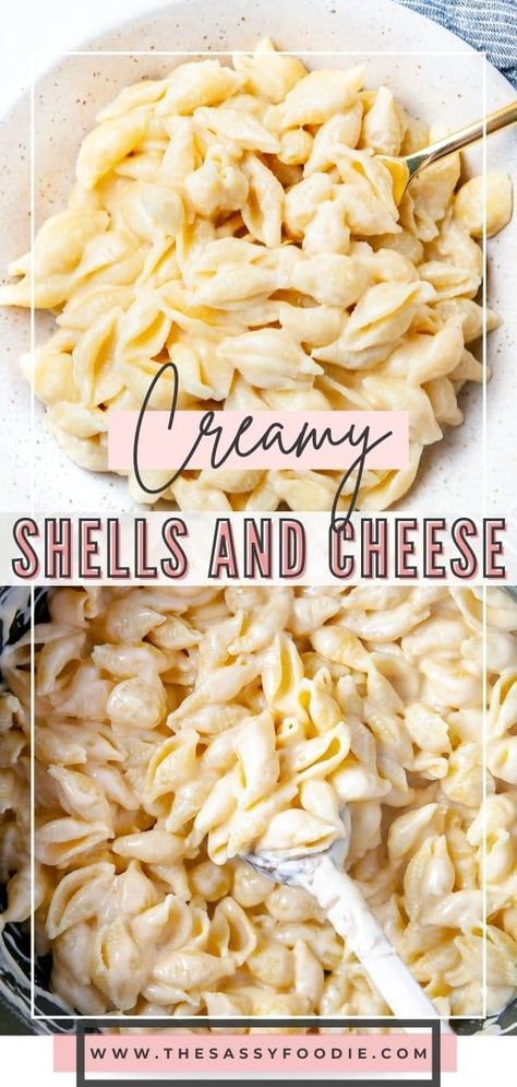 Macaroni and cheese is an all-time classic. If you want to dispute that, we have a problem. But let's be real, changing up the pasta basically changes up the whole feel of the dish as well. To me, shells and cheese is in a league of its own! This creamy shells and cheese is packed with everything you love about macaroni and cheese, with the perfect pasta shape to hold all the cheesy goodness! The best part, this is a stovetop shells and cheese. No ovens needed! Shells And Cheese, Cheesy Pasta Recipes, Shell Pasta Recipes, Shell Pasta, Cannelloni Recipes, Cheesy Mac And Cheese, Stovetop Mac And Cheese, Easy Macaroni, Cheese Stuffed Shells