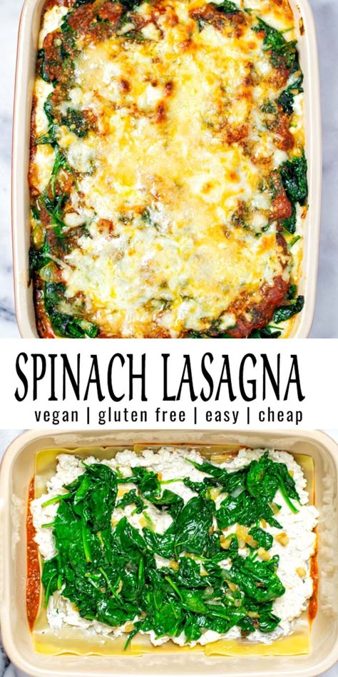 This Spinach Lasagna is delicious and easy to make without a white sauce. Creamy, rich, delicious, impressive and you never know it is vegan, better than the real deal. Simply a great way to use a bag of spinach. #vegan #dairyfree #vegetarian #dinner #lunch #mealprep #freezermeals #contentednesscooking #spinachlasagna Lasagna Without Ricotta, Lasagna Without Ricotta Cheese, Lasagna Recipe Without Ricotta, Spinach And Ricotta Lasagna, Spinach Vegan, Recipe Lasagna, Healthy And Wealthy, Ricotta Cheese Recipes, Easy Lasagna Recipe