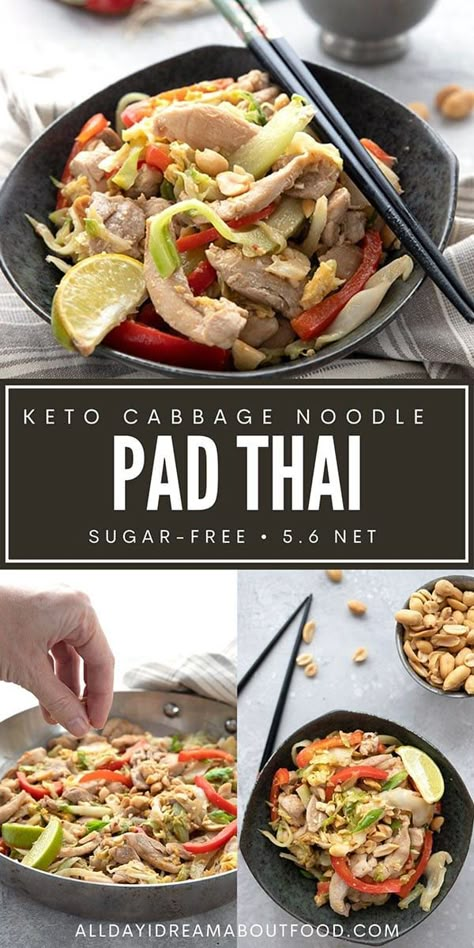 This keto pad thai is made with cabbage noodles. A delicious and healthy alternative to the classic Thai dish. Sugar free and it only takes 25 minutes to make! Dinner Recipes Cabbage, Food Dairy Free, Keto Pad Thai, Cabbage Noodles, Keto Chinese, Recipes Cabbage, Thm Dinner, Keto Dinner Recipes, Keto Plan