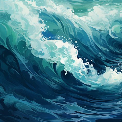 How To Draw Sea, Underwater Illustration Art, Sea Aesthetic Drawing, How To Draw Waves, Ocean Waves Drawing, Wave Digital Art, Ocean Reference, Water Digital Art, Wave Art Painting