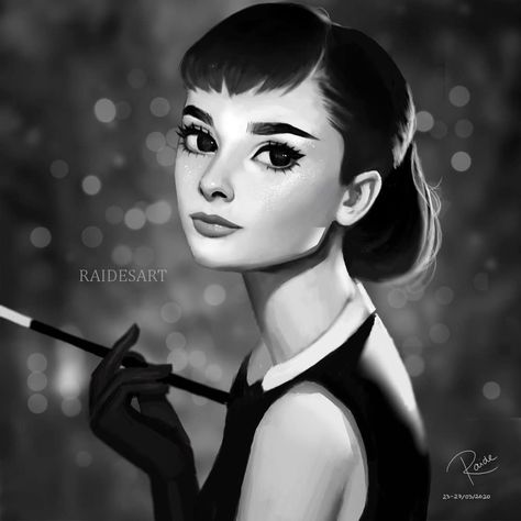 Audrey Hepburn Fanart, Marimekko Wallpaper, 2d Figures, Marilyn Monroe And Audrey Hepburn, Cute Disney Quotes, Audrey Hepburn Art, Characters Cosplay, Stylized Art, Digital Painting Portrait