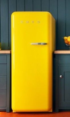 Mythical Butterfly, Yellow Fridge, Yellow Kitchen Cabinets, Kitchen Architecture, Yellow Magic, White Kitchens, Yellow Kitchen, Wes Anderson, Advertising Design