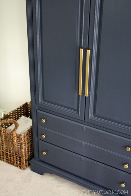 Navy Armoire, Foyer Paint Colors, Navy Paint Colors, Hale Navy Benjamin Moore, Armoire Entree, Armoire Makeover, Painted Armoire, Painted Wardrobe, Hale Navy