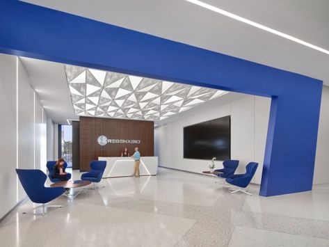 REGENXBIO Offices - Rockville | Office Snapshots Office Reception Desk Designs, Office Cubicle Design, Apple Store Design, Wall Branding, Reception Desk Office Furniture, Bank Interior Design, Front Desk Design, Cubicle Design, Reception Waiting